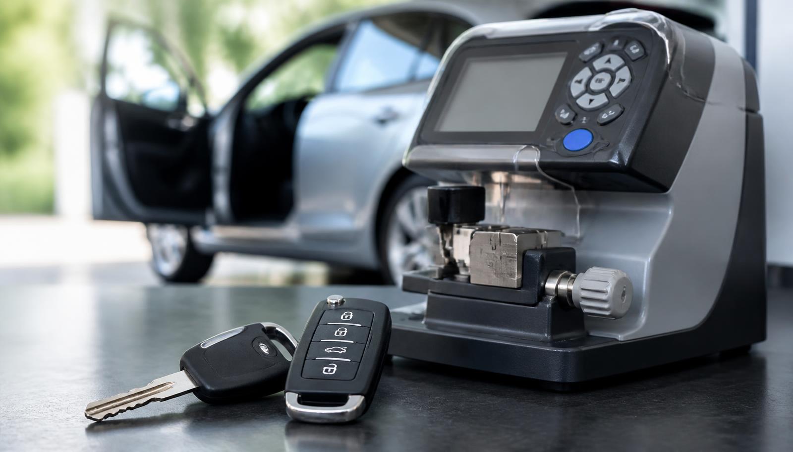 Automotive locksmith programming a car key